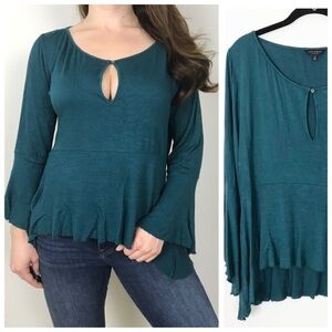 LUCKY BRAND Teal Green Keyhole Boho Peplum Top Small Casual Sexy